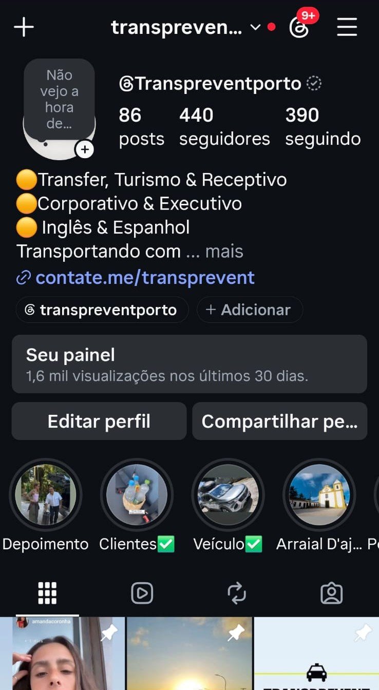 Perfil do Instagram @transpreventporto